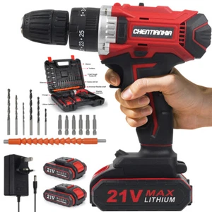 21V Cordless Electric Hammer Drill Impact Driver Screwdriver w/ Box 2 Batteries - Picture 1 of 11