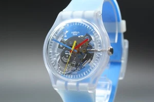 N Battery【NEUWERTIG】 Swatch SUOK156 CLEAR BLUE STRIPED Skelrton Herren Qz aus JAPAN - Bild 1 von 13