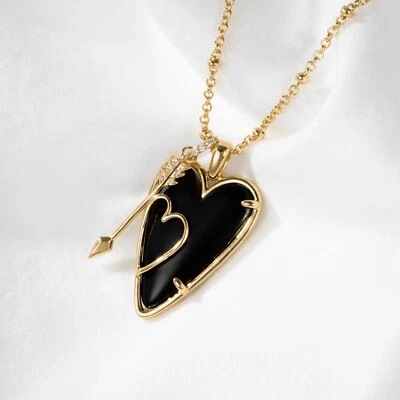 Alicia Bonnie Black Heart Pendant Layering Necklace Gold Adjustable Modern Edgy - Image 1 of 4