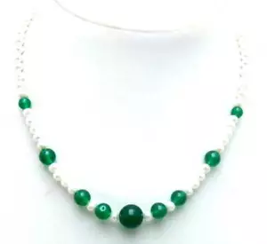 5-6mm Round Natural White Pearl Necklace for Women 6-12mm Green Jade Chokers 17" - Picture 1 of 14