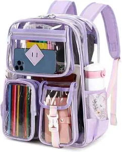 Klarsicht Rucksack für Schule Robust PVC Transparent Büchertasche für Mädchen Stadion A - Bild 1 von 5