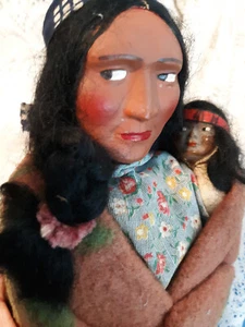 Early Antique Skookum Native American Indian Doll- 12" Woman and Papoose c1920 - Picture 1 of 13