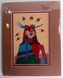 Native American Artist Jesse T. Hummingbird Matted Print Bear walks with Bird - Picture 1 of 9