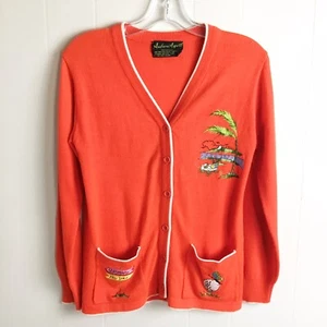 Womens Andreno Angenti Vintage Golf Sweater V Neck Embroidered Cardigan - Picture 1 of 5