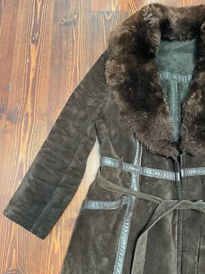 Abrigo de piel de oveja marrón vintage años 70 Penny Lane para mujer Foto 1 de 4