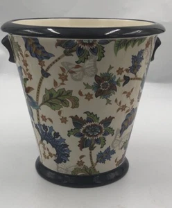 Ceramic Floral Paisley Blue Rim Ice Bucket 8” Tall - Picture 1 of 8