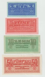 Germany WWII 1-5-10-50 Reichspfennig, Year 1942 Banknotes - Picture 1 of 2