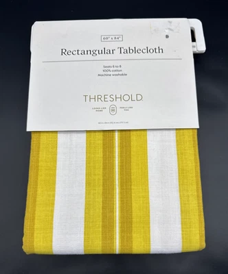 Threshold Rectangular Tablecloth Yellow Stripes 60” X 84” 100% Cotton NIP - Image 1 of 4