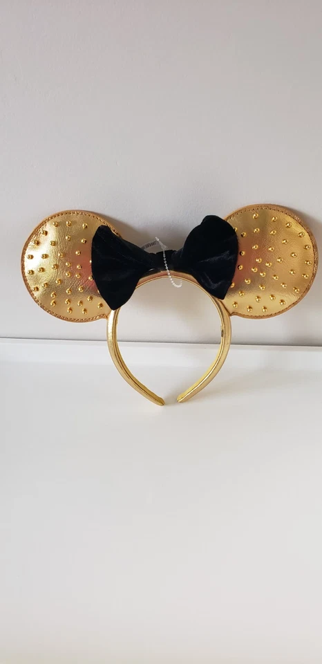 Disney BaubleBar Gold Color Minnie Mouse Ears Headband with Black Velvet Bow
