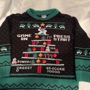Donkey Kong Nintendo Christmas sweater youth Sz 8 Medium Green / Black - Picture 1 of 6