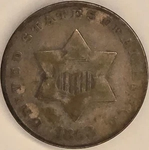 1853 Silver 3 Cent Piece Type 1 - Very Fine Condition Rare US Coin - Picture 1 of 4