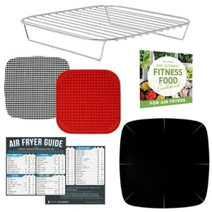 Air Fryer Accessories with Rack, Reusable Mats and Cheat Sheet Guides Compati... - Picture 1 of 6