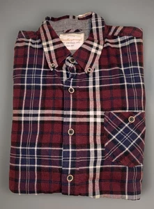 Camisa impermeable original vintage para hombre XL borgoña a cuadros 100 % algodón manga larga - Imagen 1 de 10