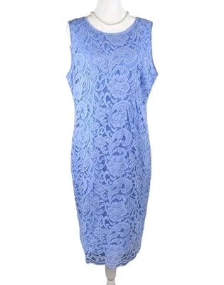 Nuevo Vestido Vaina Cremieux Talla 10 Encaje Superpuesto Azul Claro Sin Mangas Rodilla Elegante Foto 1 de 4