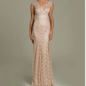 Candalite Elegant Sleeveless Lace Formal Gown Mermaid Dress Beige Gold Sequins S - Picture 1 of 12