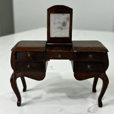 Doll House Miniature Vintage Vanity Desk Wood Drawers - Image 1 of 4