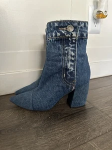 Jeffrey Campbell Womens Booties 7 Blue Denim Finite Block Heel Pointed Toe Y2K - Picture 1 of 15