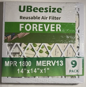 UBeesize Reusable Forever Air Filter MPR 1800 MERV 13 14x14x1 9 Pack - Picture 1 of 9
