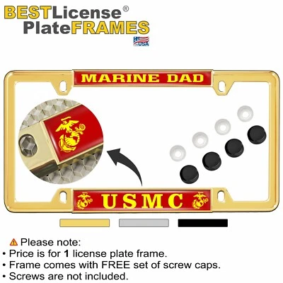 Officially Licensed - Marine Dad USMC - 4 Hole Metal Car License Plate Frame - Image 1 of 4