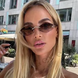 Luxury Polygonal Sunglasses for Women-rimless Brown Rhombus Metal Vintage Shades - Picture 1 of 29
