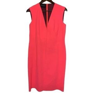 Cédric Charlier Coral Deep V Plunge Neck Sleeveless Dress Sz 12 Bodycon Sheath - Picture 1 of 13
