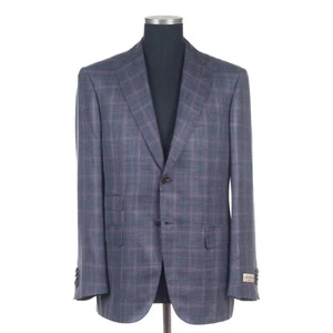 3220 SARTORIA CASTANGIA Silk Linen Suit Blazer Check Blue Purple EU:50 R 7 US:40 - Picture 1 of 14
