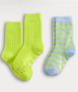 Colors of Kindness Kids Socks 2 Pk Pair Bright Yellow Green / Blue KEEP MOVING - Picture 1 of 7