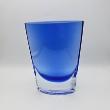 Cobalt Blue Vase Polish Art Glass Flat Oval LSA International Mouthblown Heavy