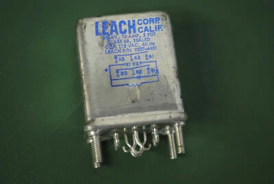 LEACH RELAY 9227-4451 5945-00-756-0247  2PDT 10A 115VAC 28VDC NOS  - Image 1 of 2