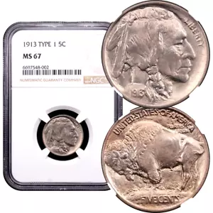 1913 Type 1 Buffalo Nickel 5c NGC MS67 - Picture 1 of 5