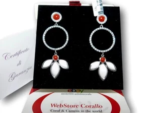 Orecchini di Corallo Rosso in Argento 925 Lunghi Donna e Cerchio pendenti P Oro - Imagen 1 de 4