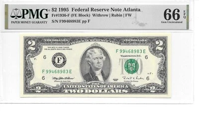 1995 ATLANTA $2 FRN (Hard to find FE Block) PMG 66 EPQ GEM UNCIRCULATED - Image 1 of 4