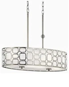 4-Light Brushed Nickel Modern Etched Glass Drum Pendant Light - Kichler Sabine - Picture 1 of 2