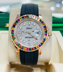 Rolex Yacht-Master Rose Gold 40 126655 Custom Rainbow Bezel Pave Diamond Dial BP - Picture 1 of 11
