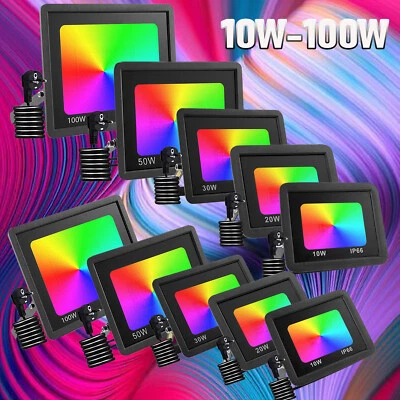 RGB LED Fluter Außen Strahler Dimmbar Flutlicht Scheinwerfer Gartenlampe 10-100W - Bild 1 von 4