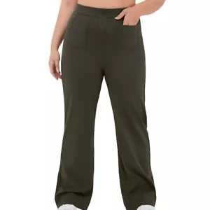 HALARA High Waisted Button Multiple Pockets Straight Leg Pants Sz 3X Olive Green - Picture 1 of 8