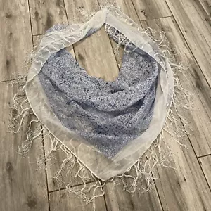 Vtg Route66 One Size Blue Black White Metallic Silver Fringe Scarf Wrap Boho Y2K - Picture 1 of 9