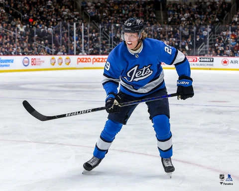 Patrik Laine Winnipeg Jets Unsigned Alternate Jersey Skating Photograph Cover
