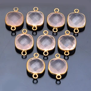 Cuscino sfaccettato quarzo rosa bazel 24k vermail su connettori argento sterling - Foto 1 di 4