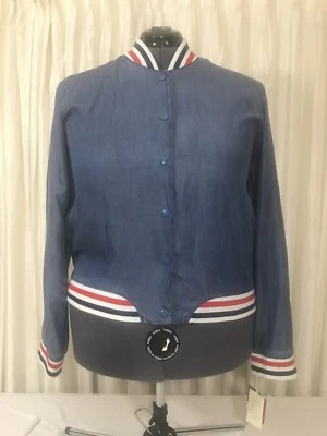Chaqueta de Béisbol Rojo Azul Puños a Rayas Retro Estilo Patín Bombardero Talla XXL Foto 1 de 4