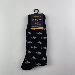 PARQUET Men's Shark DRESS Socks Size 10-13 Men Shoe 6-12.5 BLACK WHITE BLUE New - Picture 1 of 14