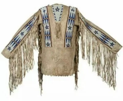 Men Western Wear Traditional Style Warrior Shirt Suede Leather Beaded & Fringes - Image 1 of 2
