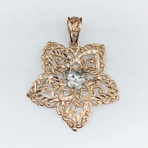 Vintage 10k Rose Gold Flower Star Diamond Cut Filigree Scroll Work Pendant Charm - Picture 1 of 6