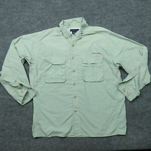 Exofficio Shirt Men XL Green Roll Tab Sleeve Vented Hiking Nylon Button Up Long