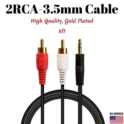 6ft Audio 3.5mm Male Jack to 2RCA Male Cable 1/8" 2 RCA Stereo Aux Y Splitter - Image 1 of 4