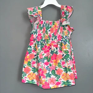 Tommy Bahama Tropical Smocked Top Flamingo Floral Beach Girl's Medium Size 7/8 - Picture 1 of 4