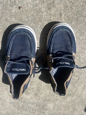 Nautica Niños Zapatos de Barco Little River 2 Denim Marrón Mocasines Gancho y Lazo Sin Cordones 8 Foto 1 de 3