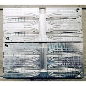 Aluminum fishing soft bait mold - 3" shrimp mold with 4 cavities - Picture 1 of 4
