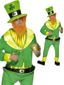 Smiffys Adult mens Leprechaun Costume, Jumpsuit, Jacket, Hat and Ginger Beard. - Picture 1 of 1