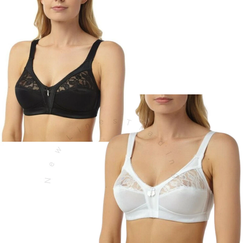 New Ladies Firm Contol Soft Cup Bra Non Wired Black White Sizes 34-44 B C D DD